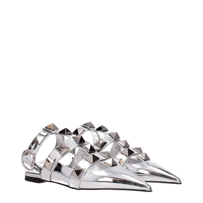 Valentino Garavani Gray Leather Flat Sandals Valentino Garavani