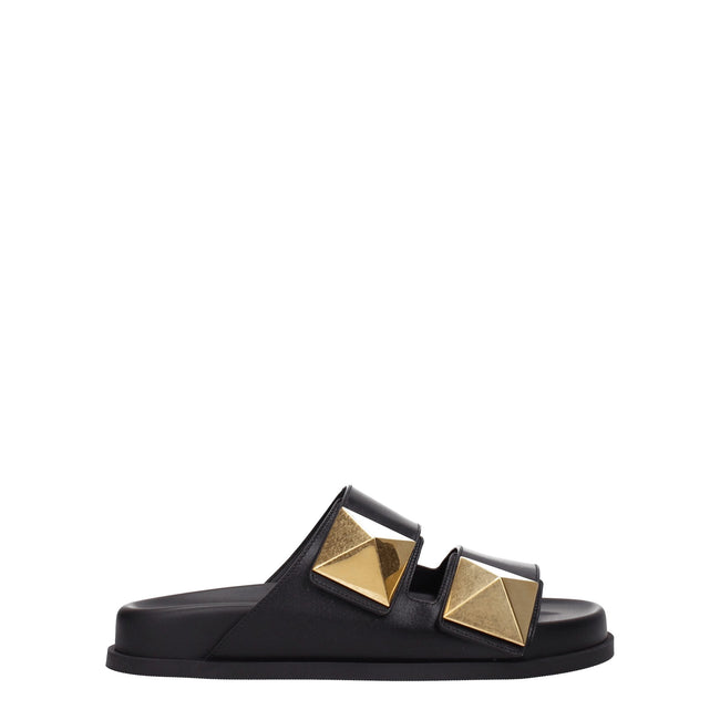 Valentino Garavani Black Leather Slippers Sandals Valentino Garavani