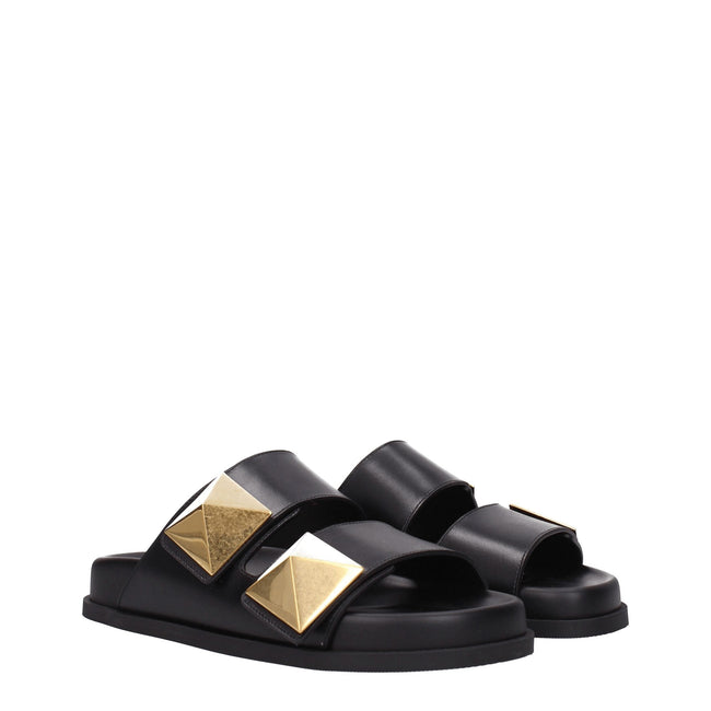 Valentino Garavani Black Leather Slippers Sandals Valentino Garavani