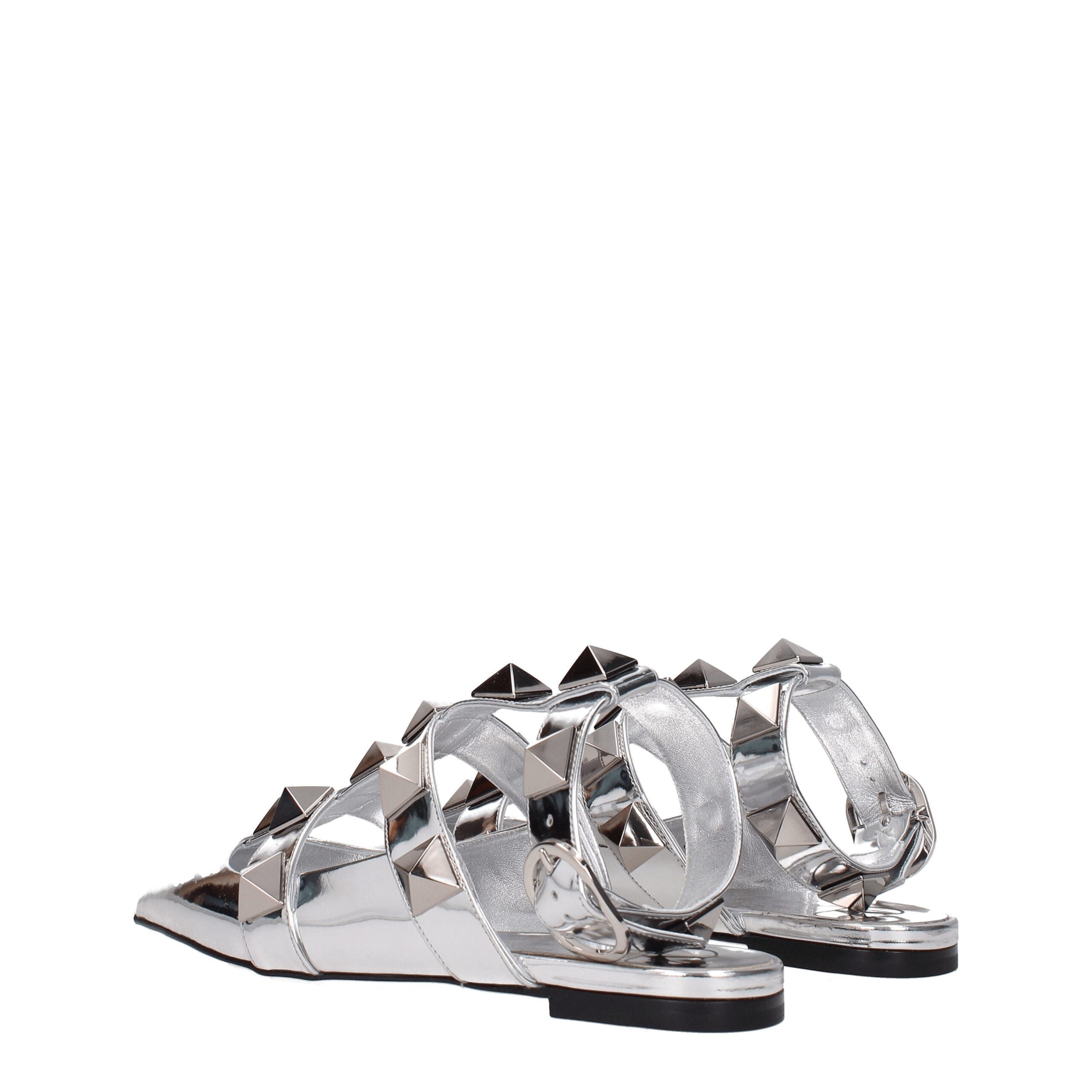Valentino Garavani Gray Leather Flat Sandals Valentino Garavani