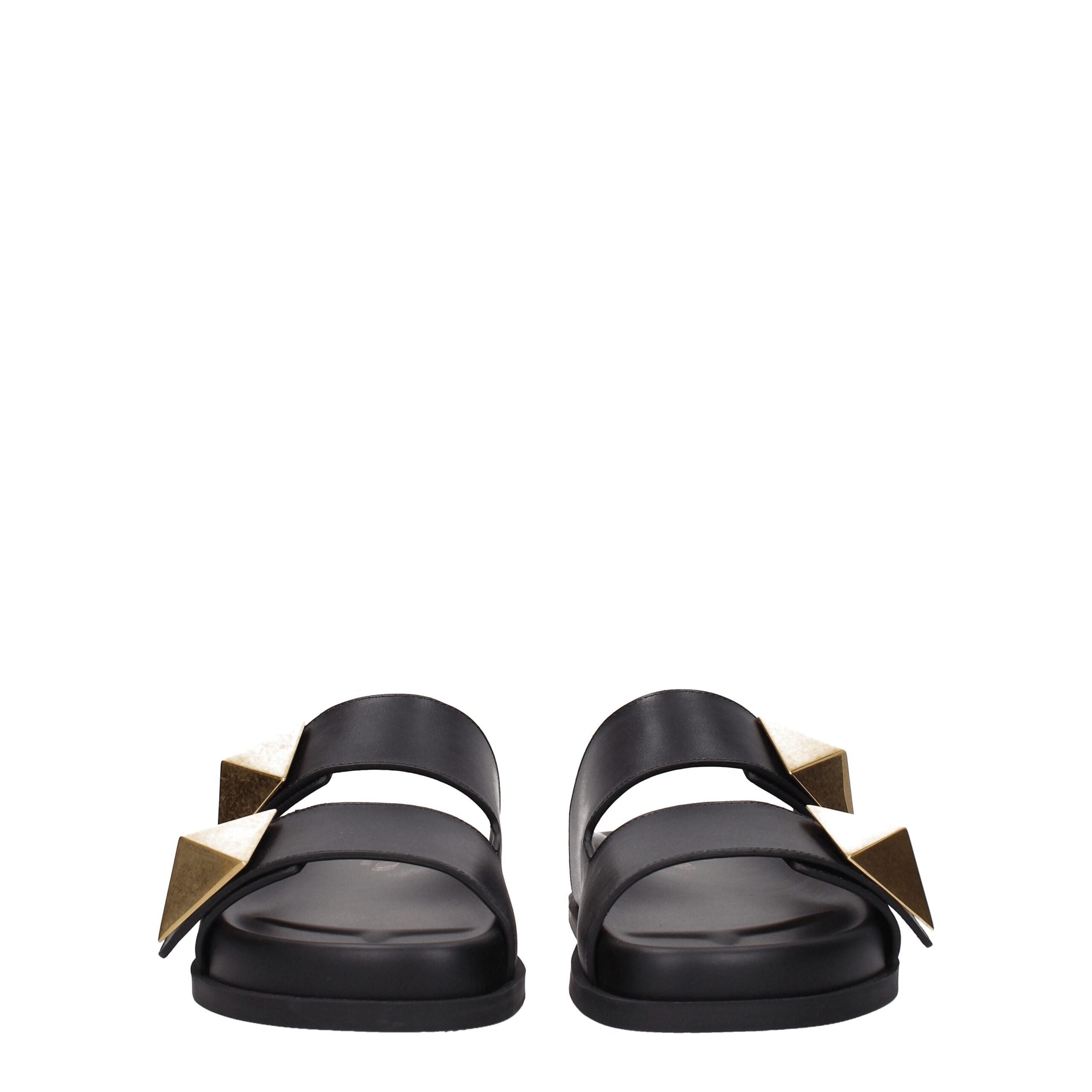 Valentino Garavani Black Leather Slippers Sandals Valentino Garavani