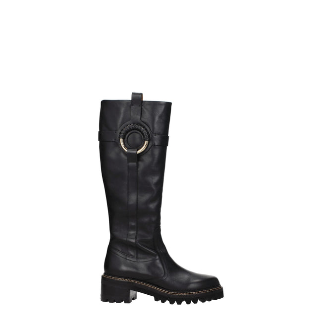 See By Chloé Black Leather Over The Knee See By Chloé