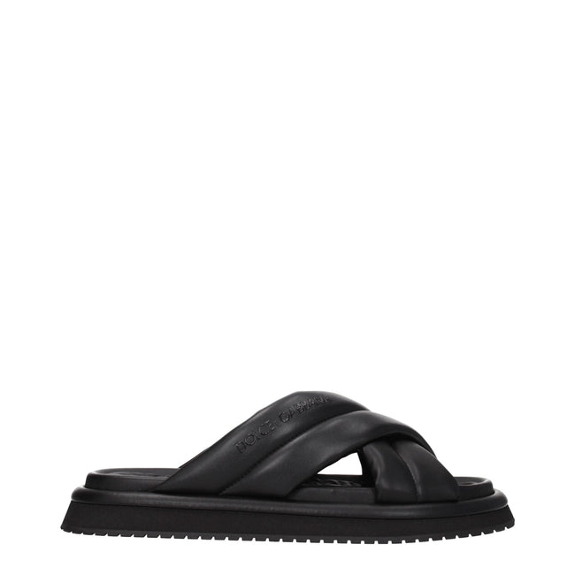 Dolce & Gabbana Black Leather Slippers Sandals Dolce & Gabbana