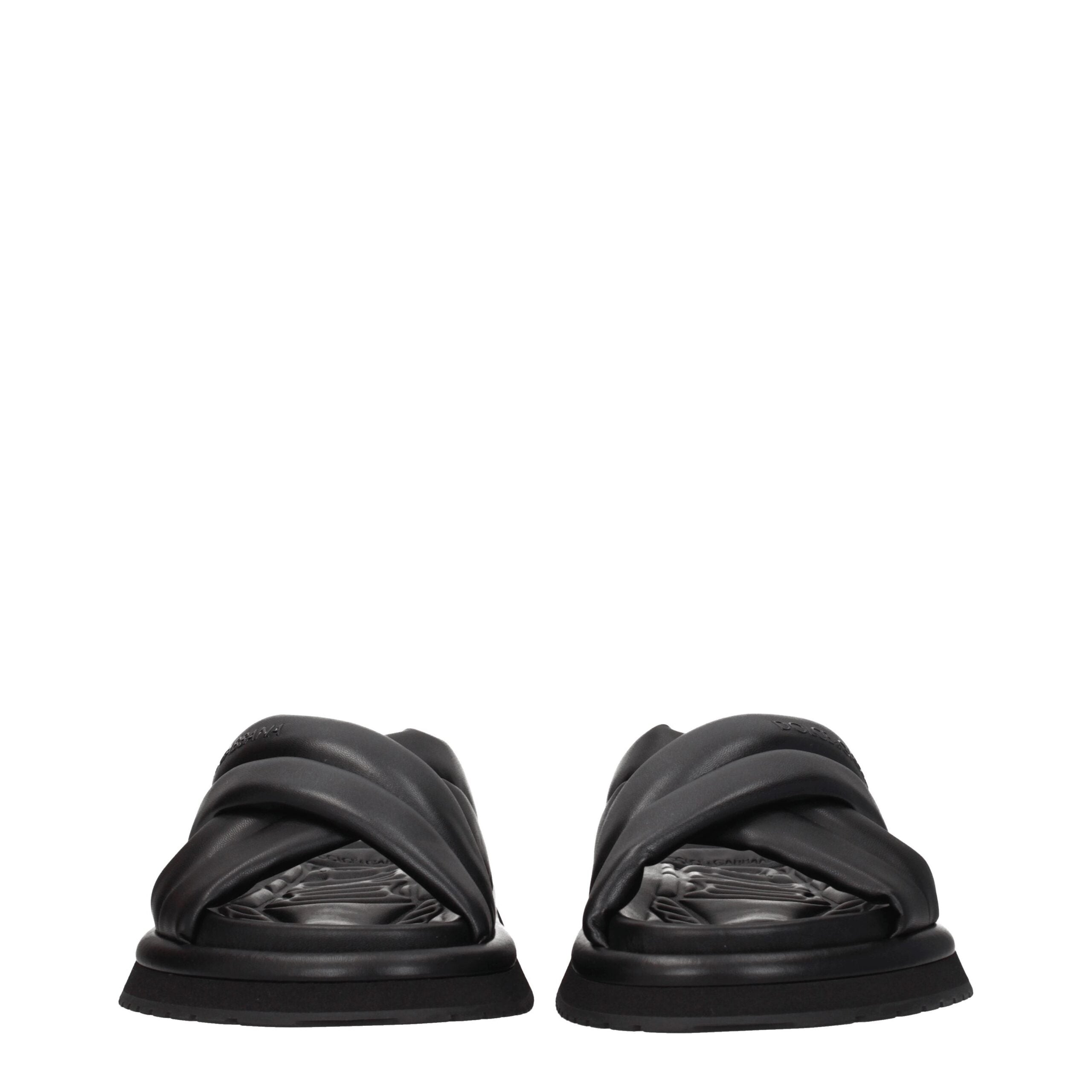 Dolce & Gabbana Black Leather Slippers Sandals Dolce & Gabbana