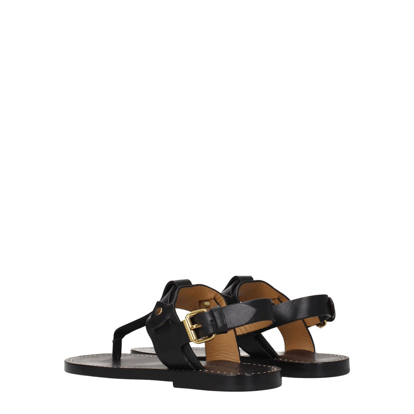 Isabel Marant Black Leather Flip-Flop Sandals