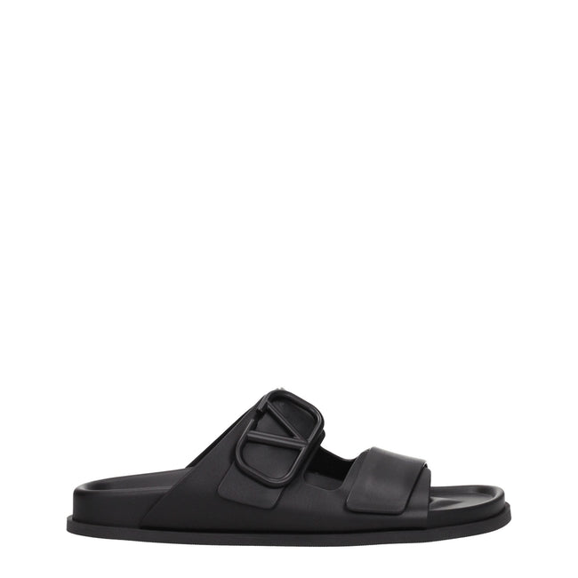 Valentino Garavani Black Leather Slippers Sandals Valentino Garavani