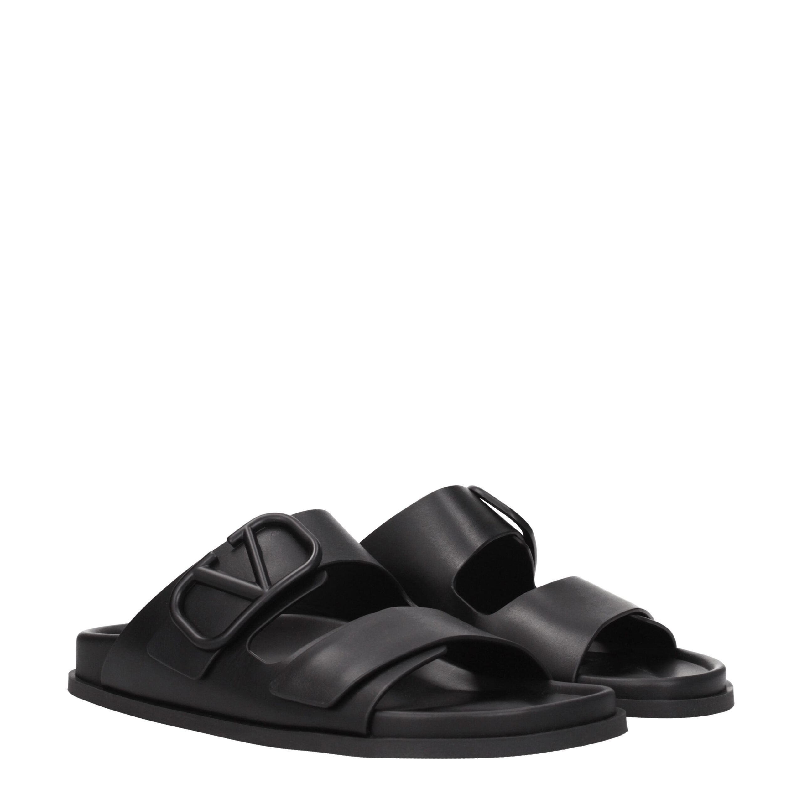 Valentino Garavani Black Leather Slippers Sandals Valentino Garavani