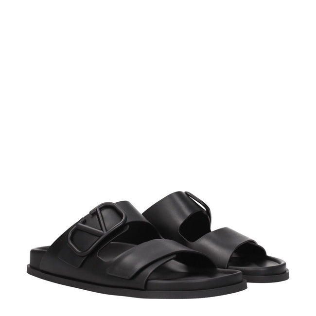 Valentino Garavani Black Leather Slippers Sandals Valentino Garavani
