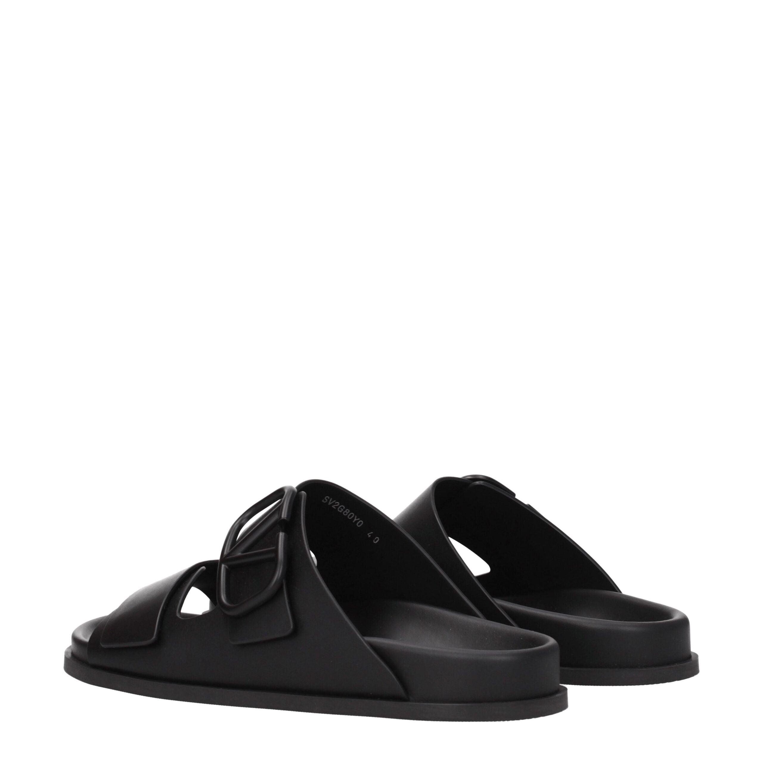 Valentino Garavani Black Leather Slippers Sandals Valentino Garavani
