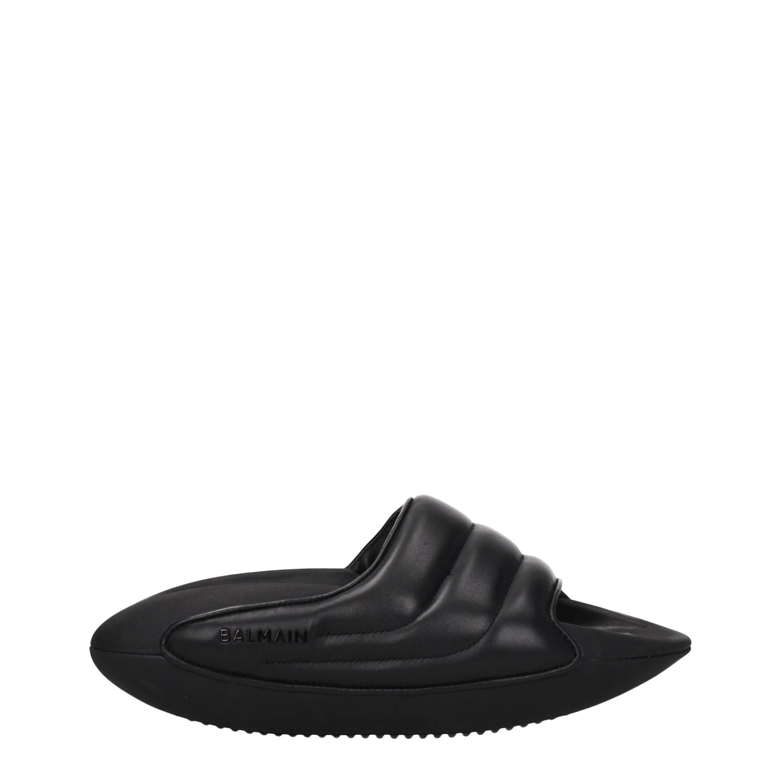 Balmain Black Leather Slippers Sandals Balmain