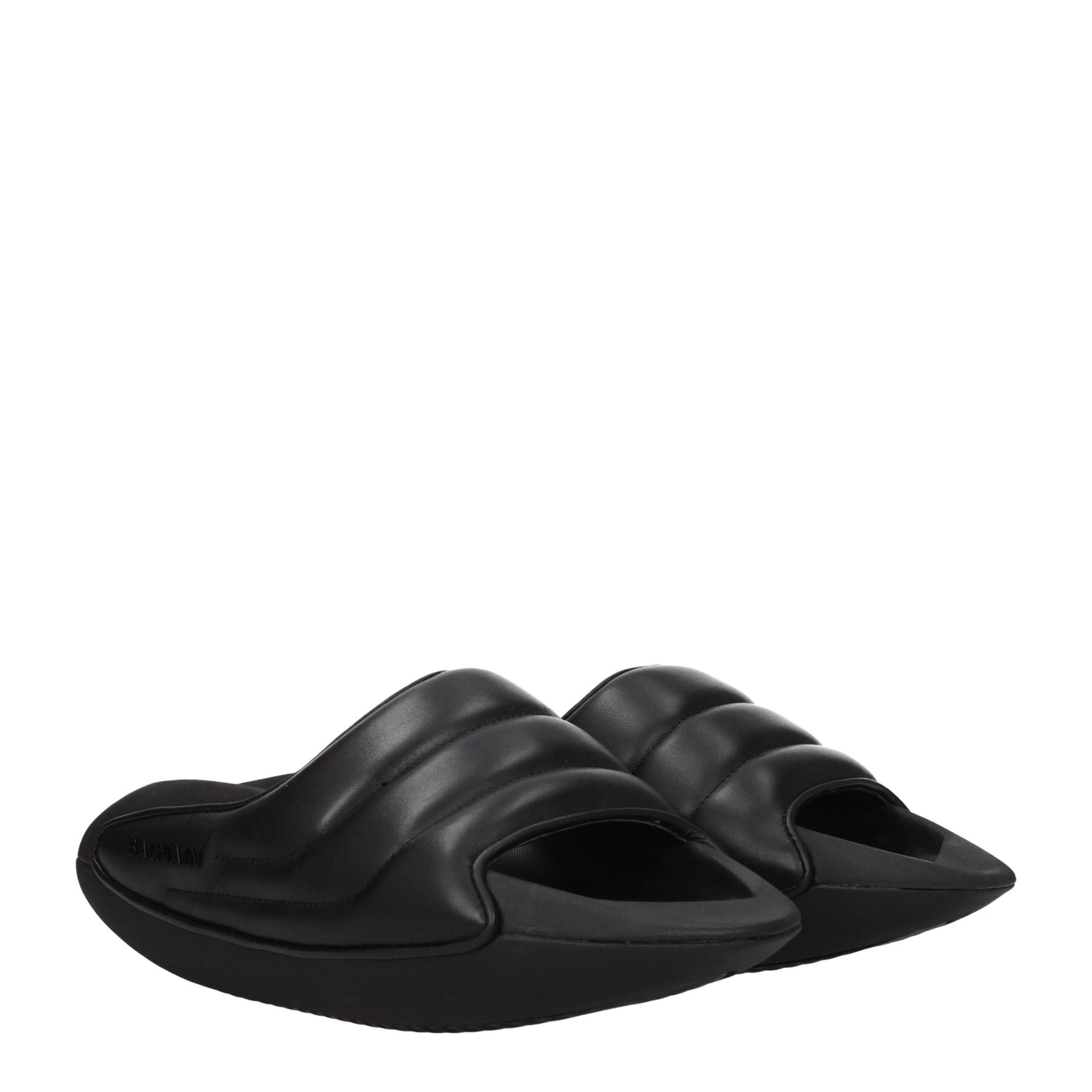 Balmain Black Leather Slippers Sandals Balmain