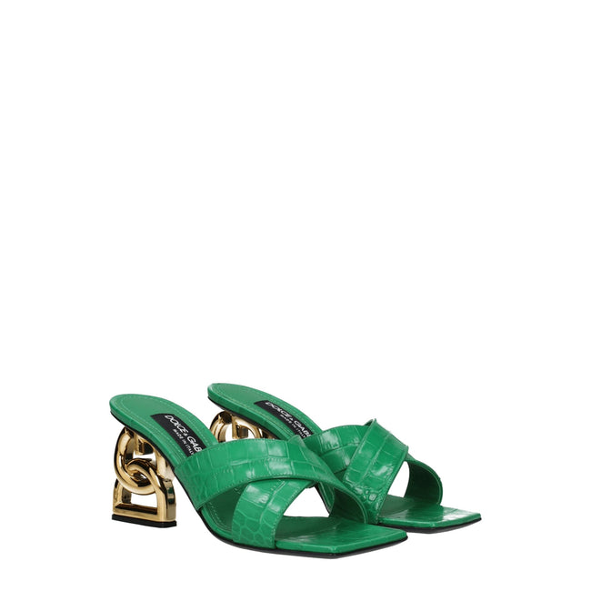 Dolce & Gabbana Green Leather Flat Sandals Dolce & Gabbana