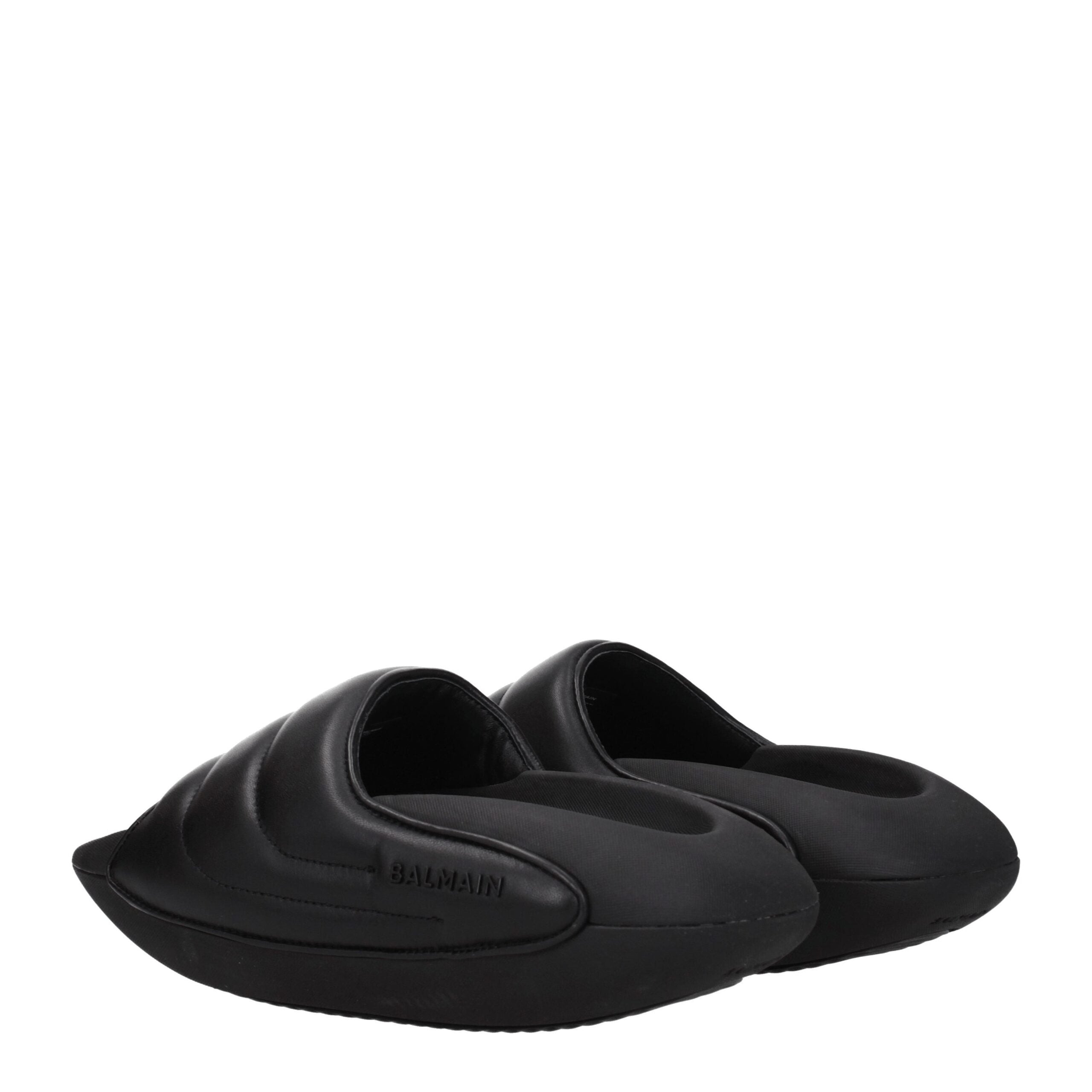 Balmain Black Leather Slippers Sandals Balmain
