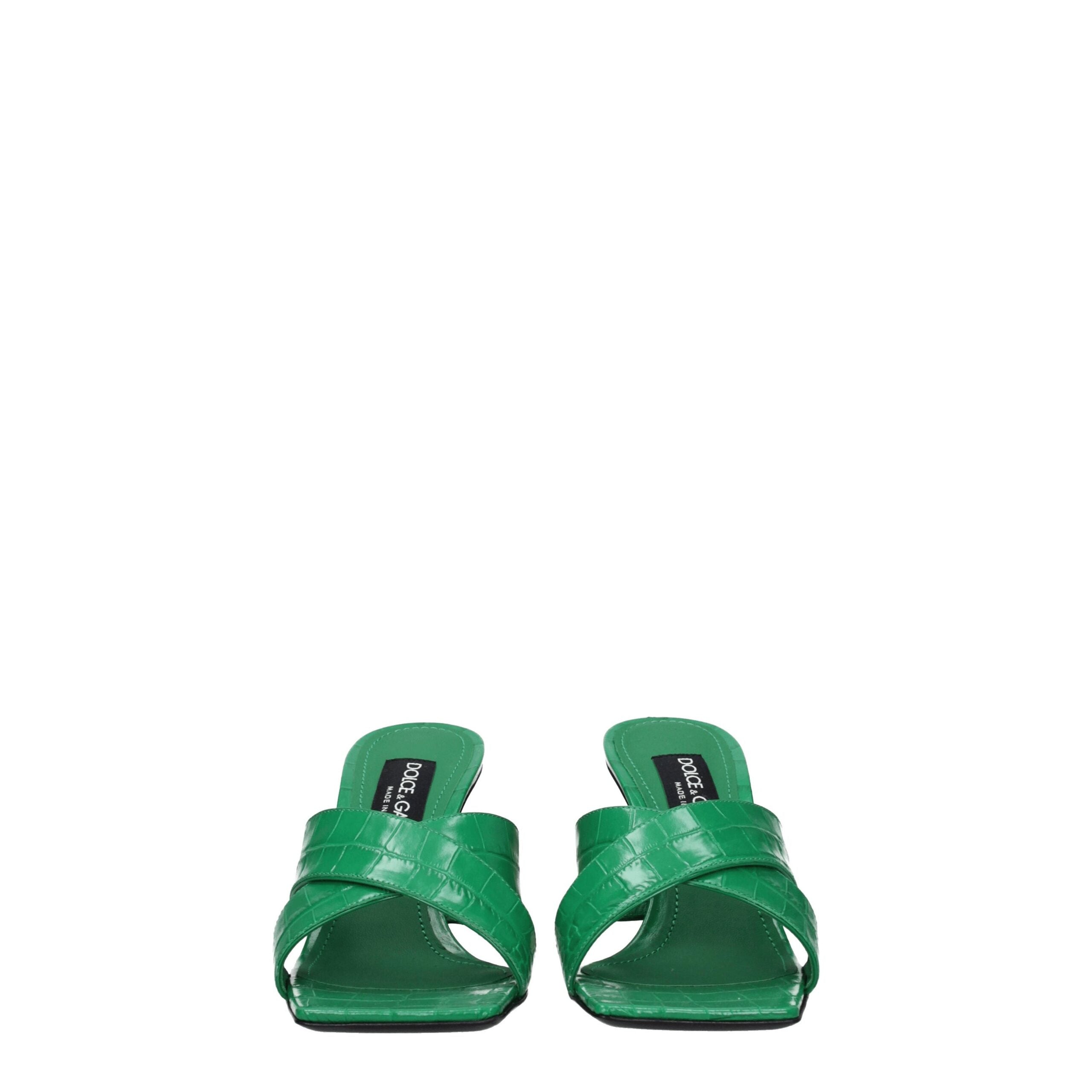 Dolce & Gabbana Green Leather Flat Sandals Dolce & Gabbana