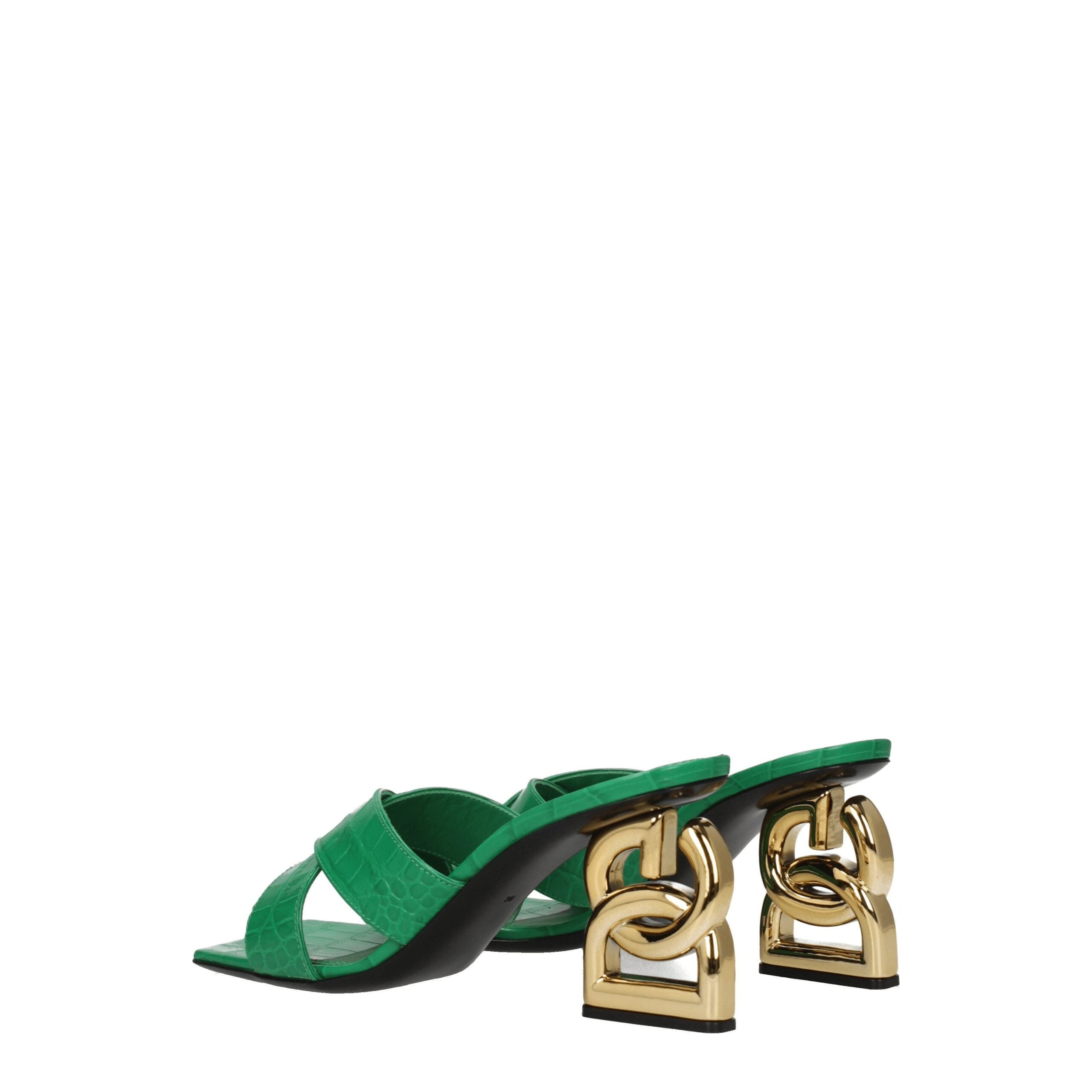 Dolce & Gabbana Green Leather Flat Sandals Dolce & Gabbana