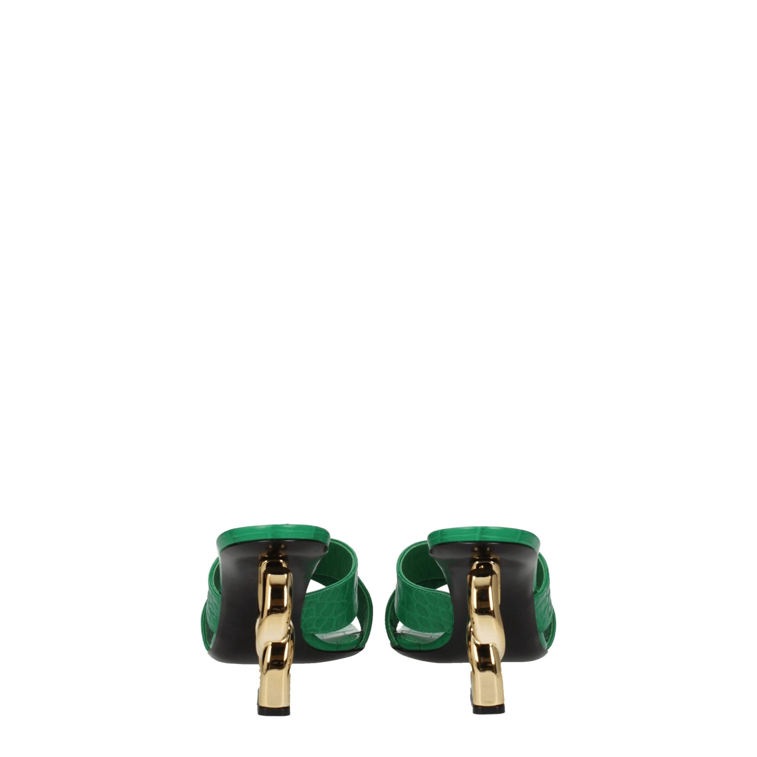 Dolce & Gabbana Green Leather Flat Sandals Dolce & Gabbana
