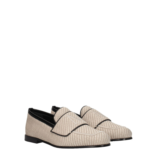 Max Mara Beige Fabric Slip-On Loafers Max Mara