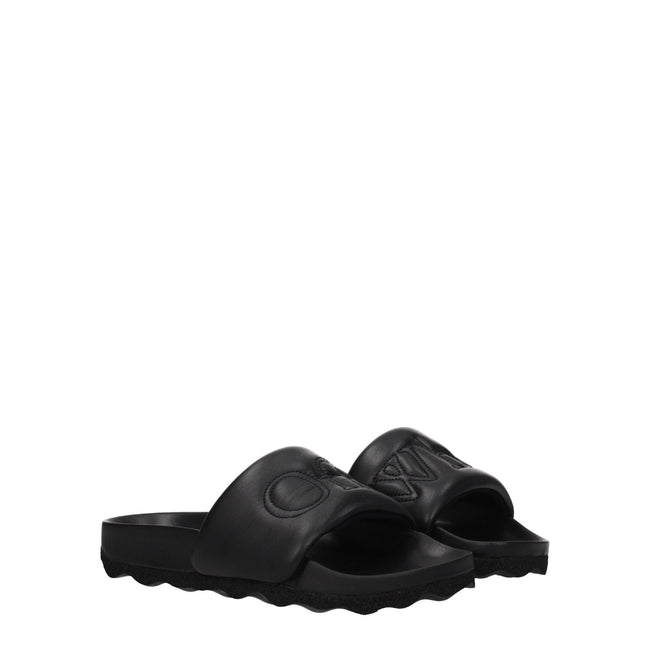 Off-White Black Leather Slippers Sandals Off-White