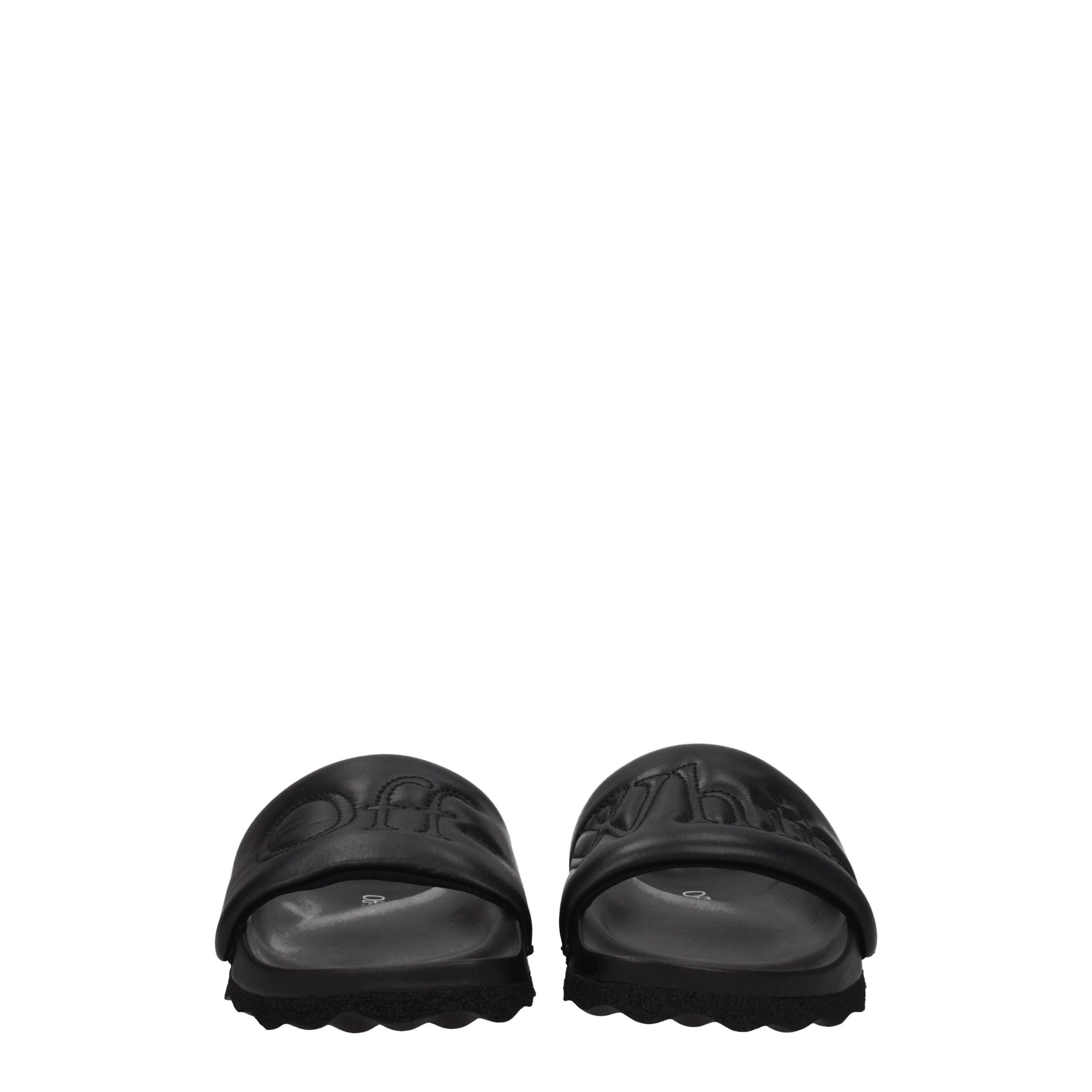 Off-White Black Leather Slippers Sandals Off-White