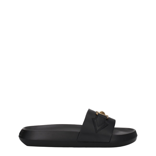 Versace Black Leather Slippers Sandals Versace