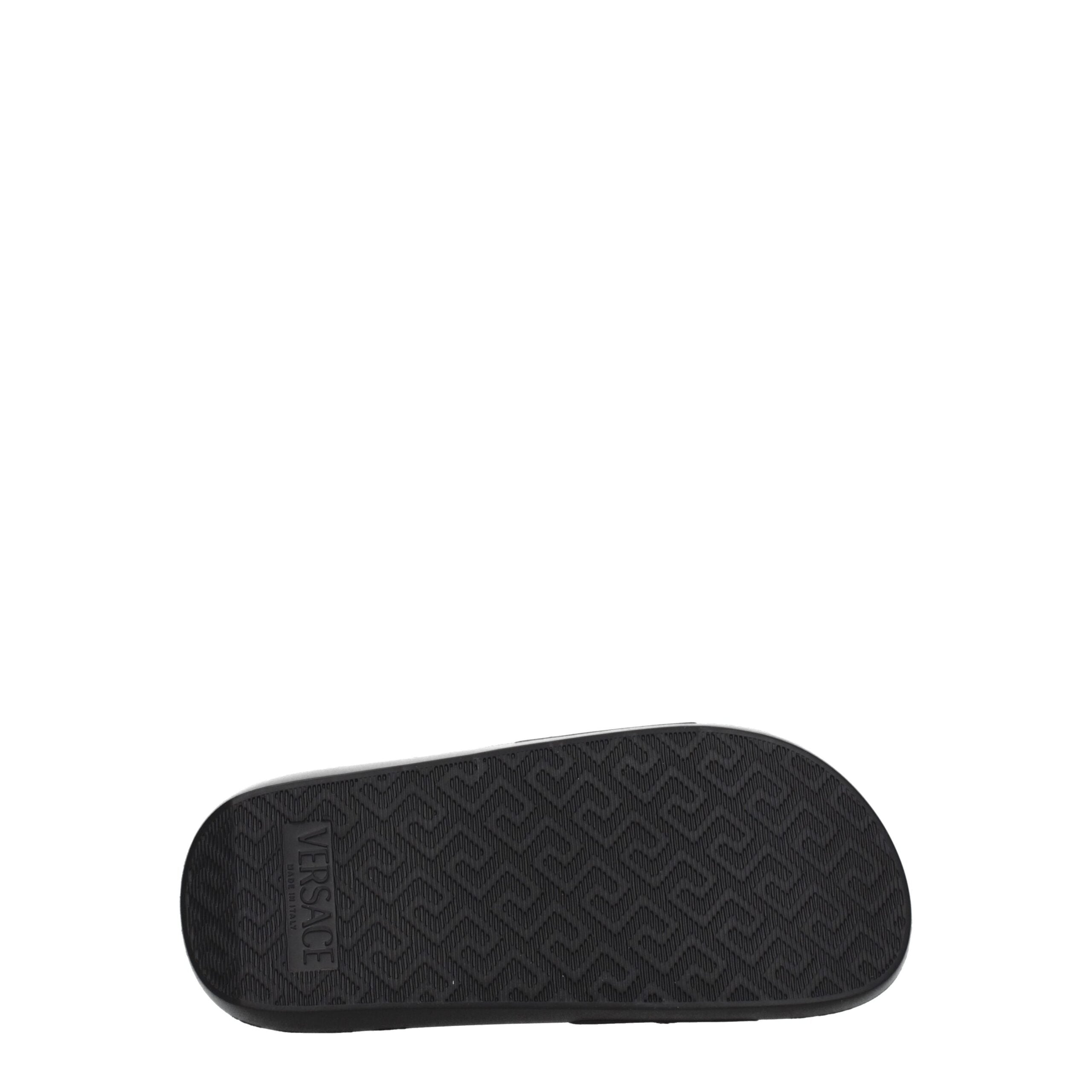 Versace Black Leather Slippers Sandals Versace