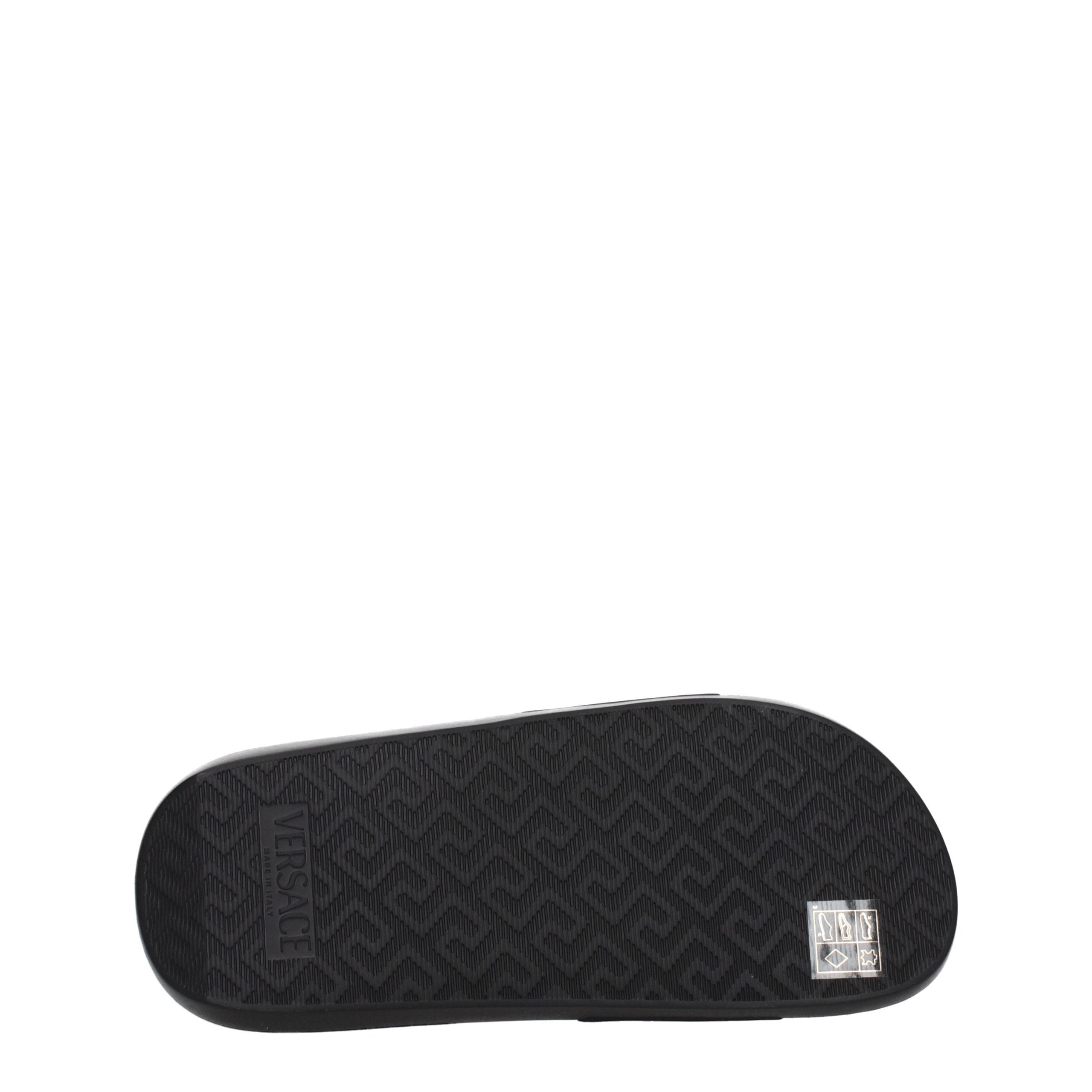 Versace Black Leather Slippers Sandals Versace