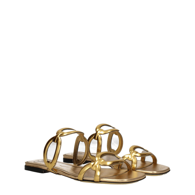 Valentino Garavani Gold Leather Slippers Sandals Valentino Garavani