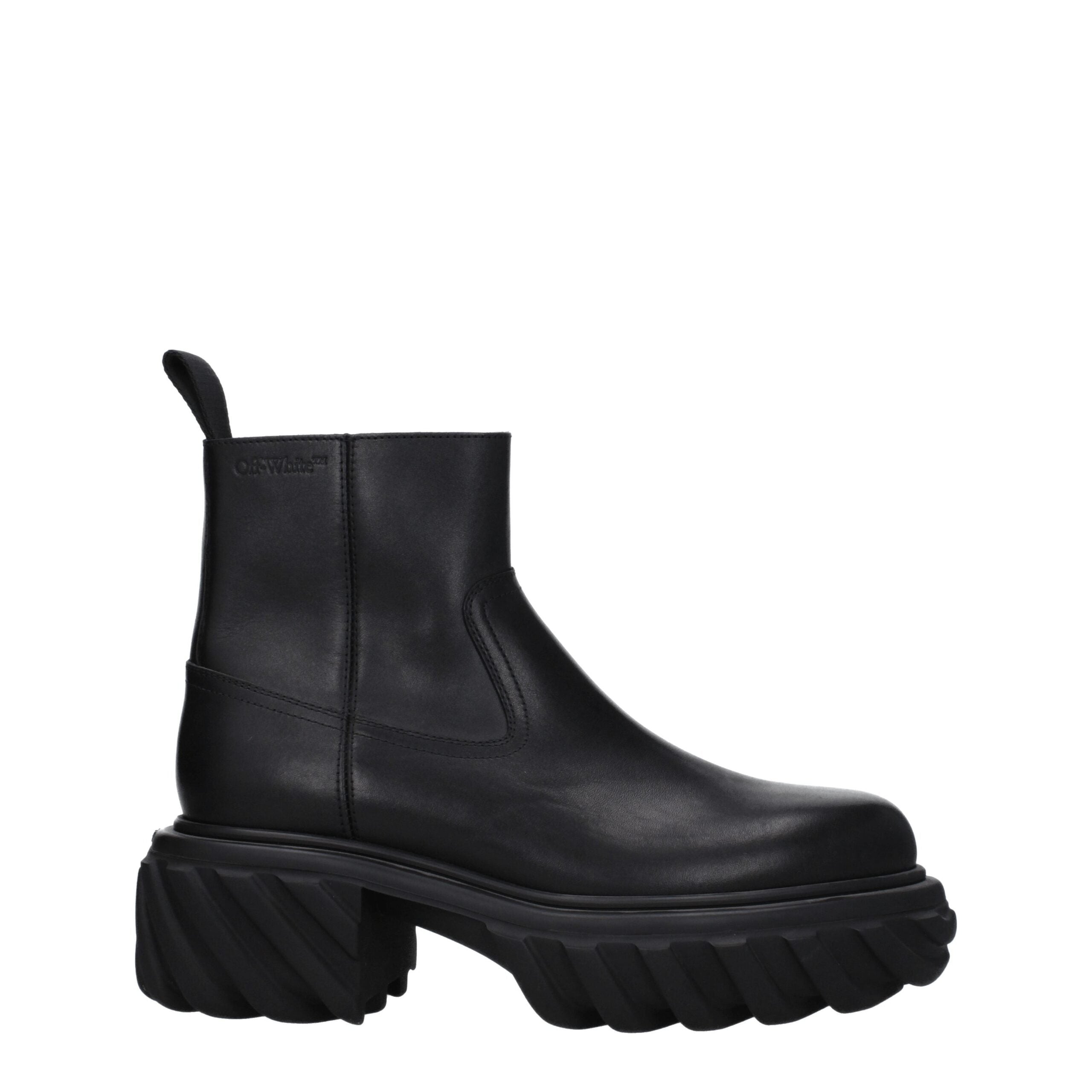 Off-White Black Leather Ankle Boots Off-White
