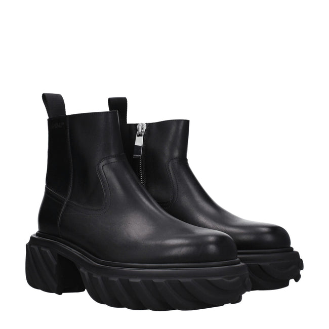 Off-White Black Leather Ankle Boots Off-White