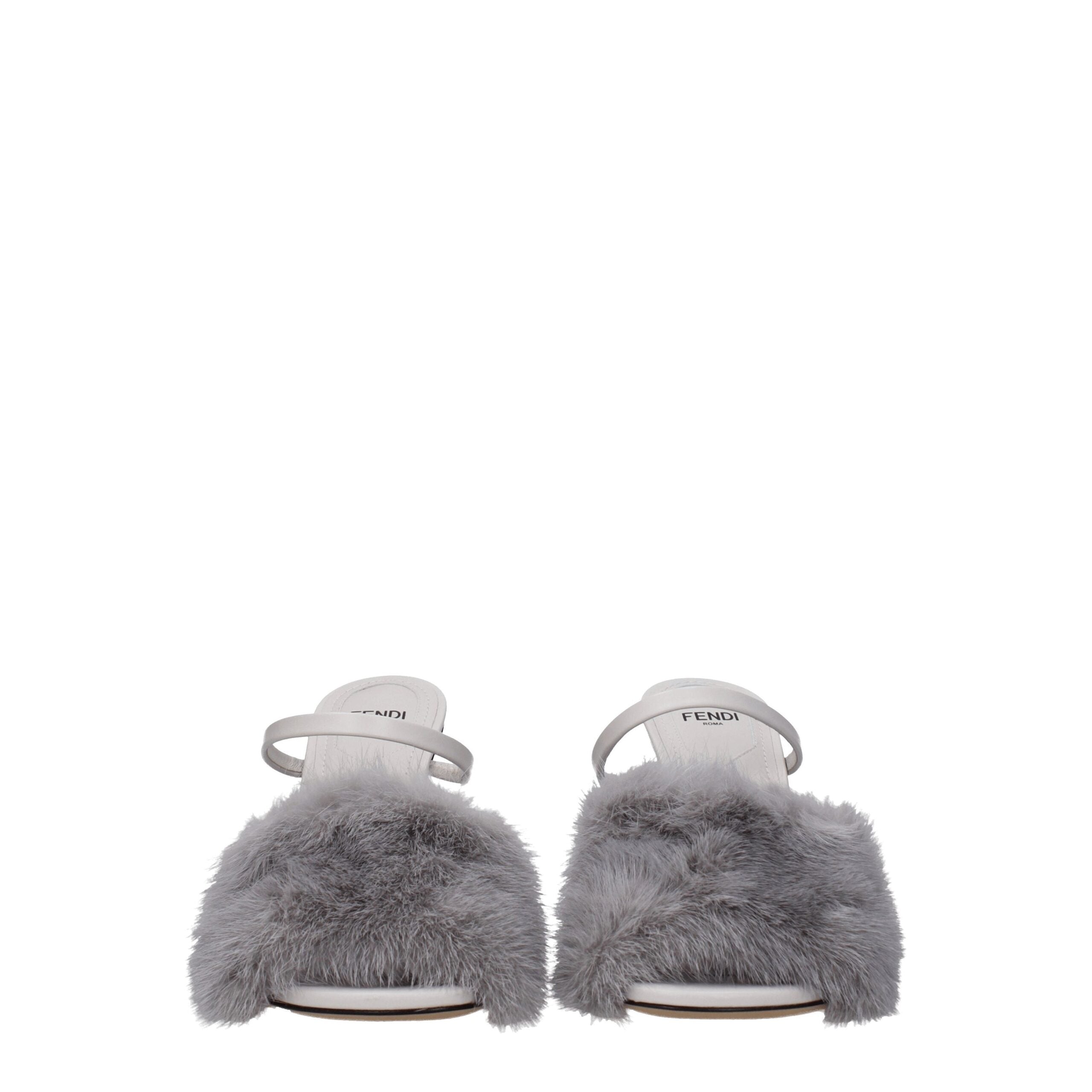 Fendi Gray Mink Slippers Sandals Fendi