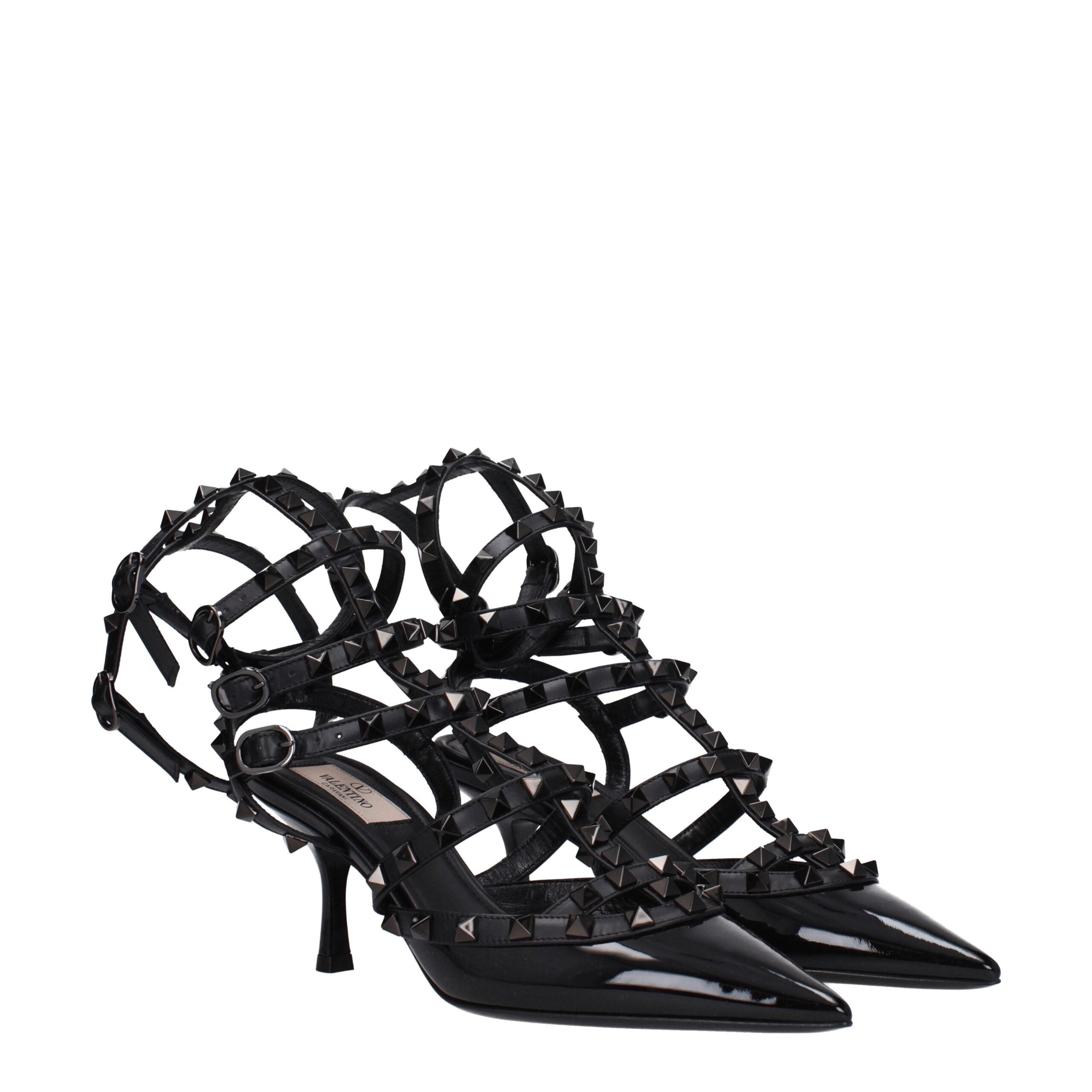 Valentino Garavani Black Leather Stiletto Heels Sandals Valentino Garavani