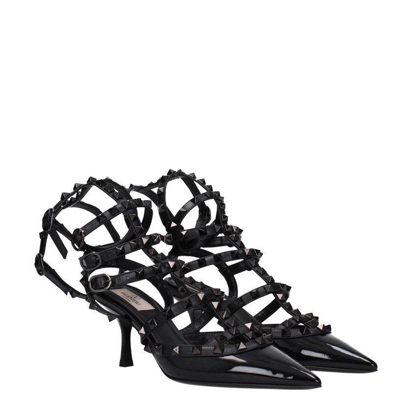 Valentino Garavani Black Leather Stiletto Heel Sandals Valentino Garavani