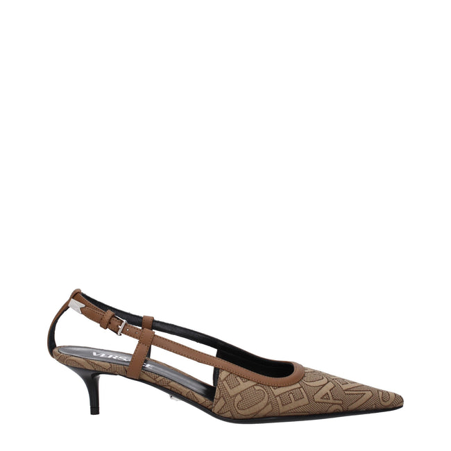 Versace Beige Fabric Mid Heel Pumps Versace