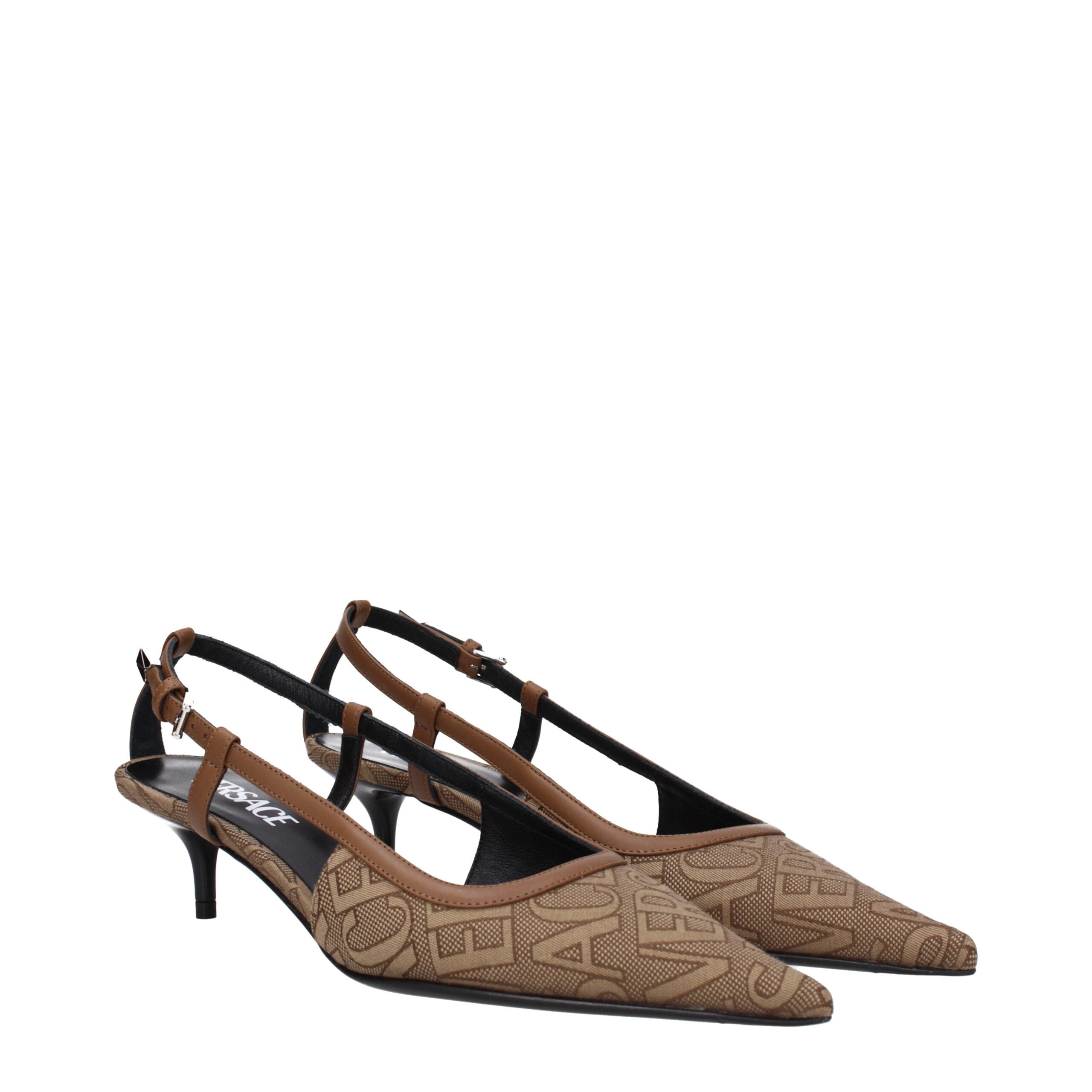 Versace Beige Fabric Mid Heel Pumps Versace