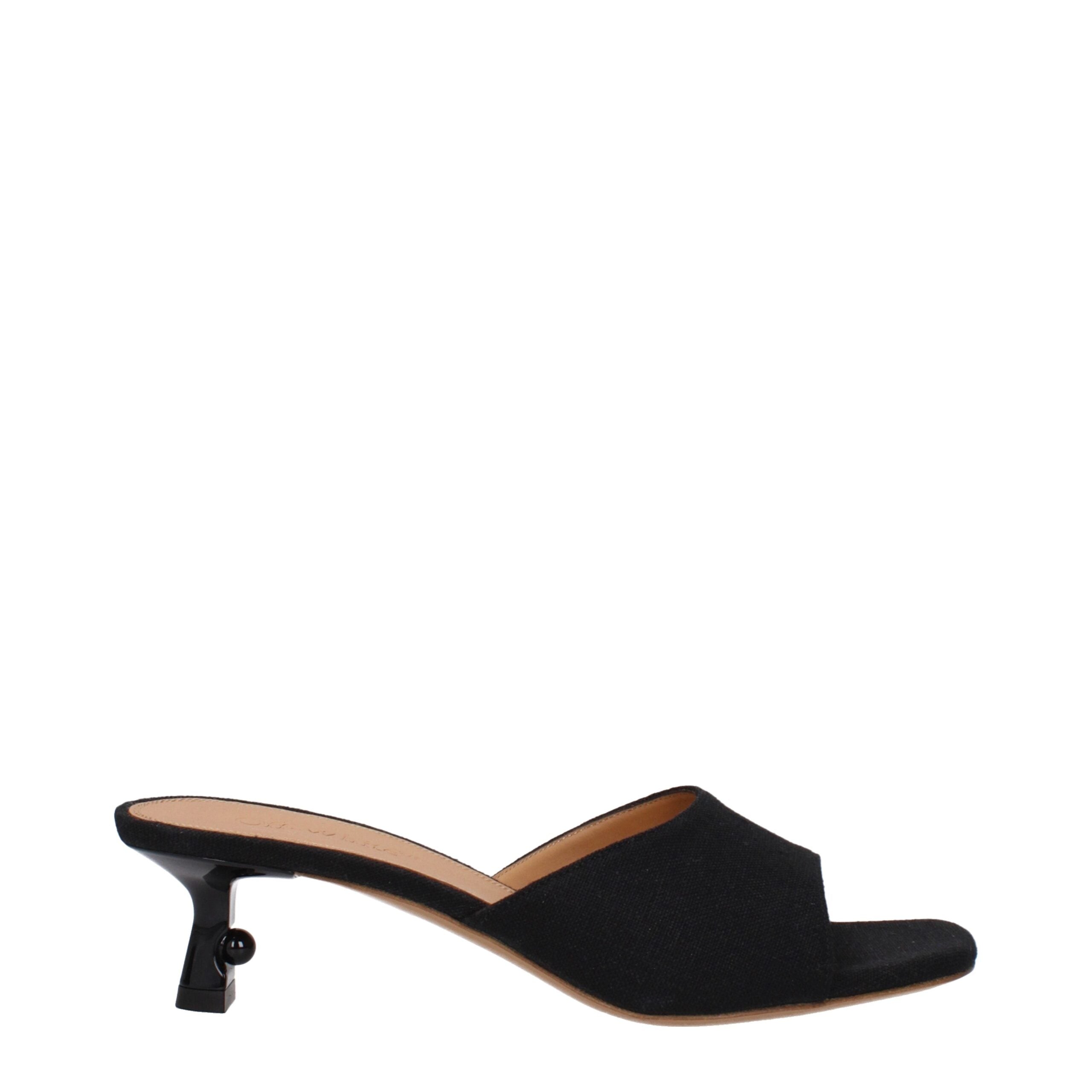Off-White Black Linen Flat Sandals Off-White