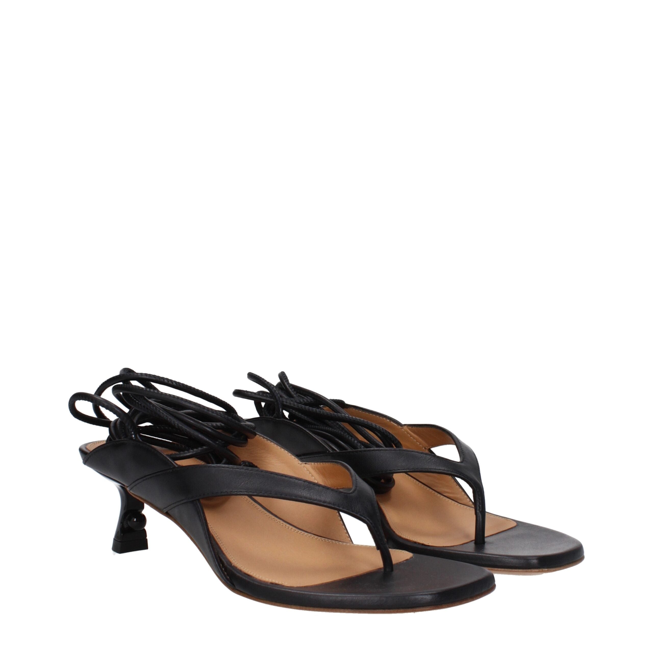 Off-White Black Leather Flip-Flop Sandals Off-White