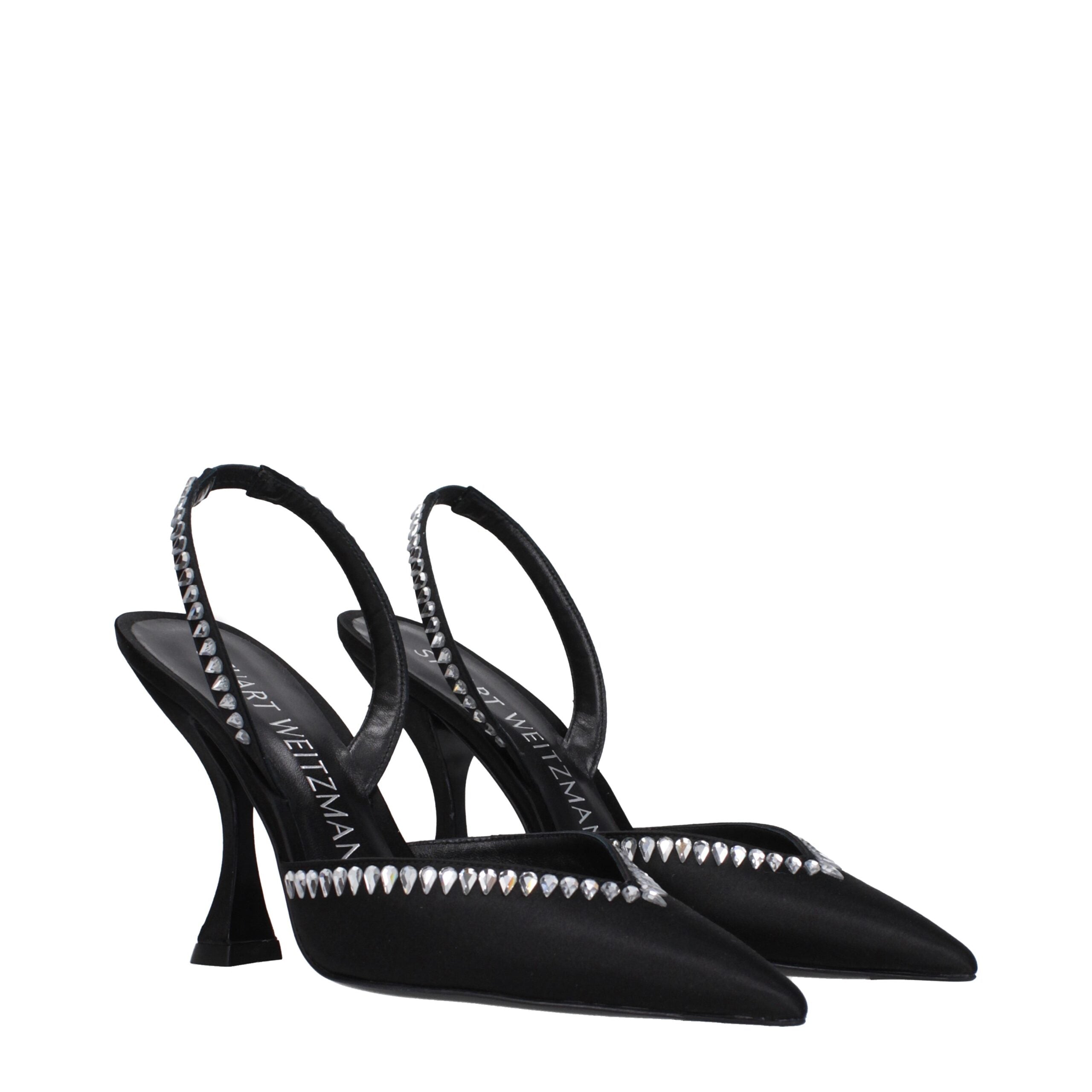 Stuart Weitzman Black Satin Stiletto Heels Sandals Stuart Weitzman
