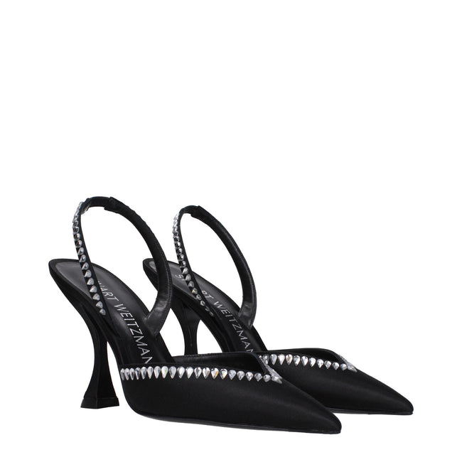 Stuart Weitzman Black Satin Stiletto Heels Sandals Stuart Weitzman