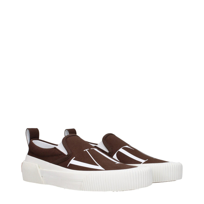 Valentino Garavani Brown Fabric Slip-On Loafers Valentino Garavani