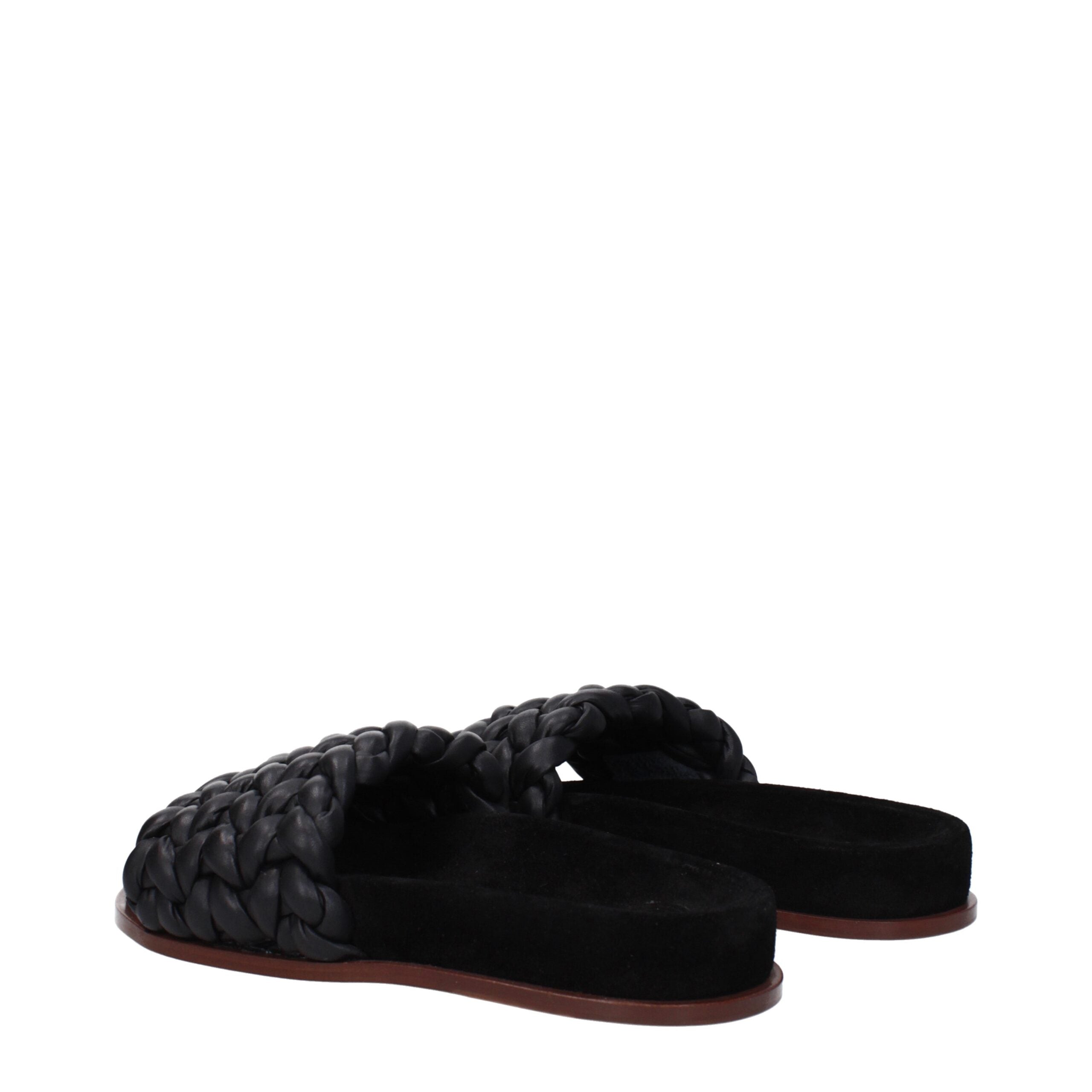 Chloé Black Leather Slippers Sandals Chloé