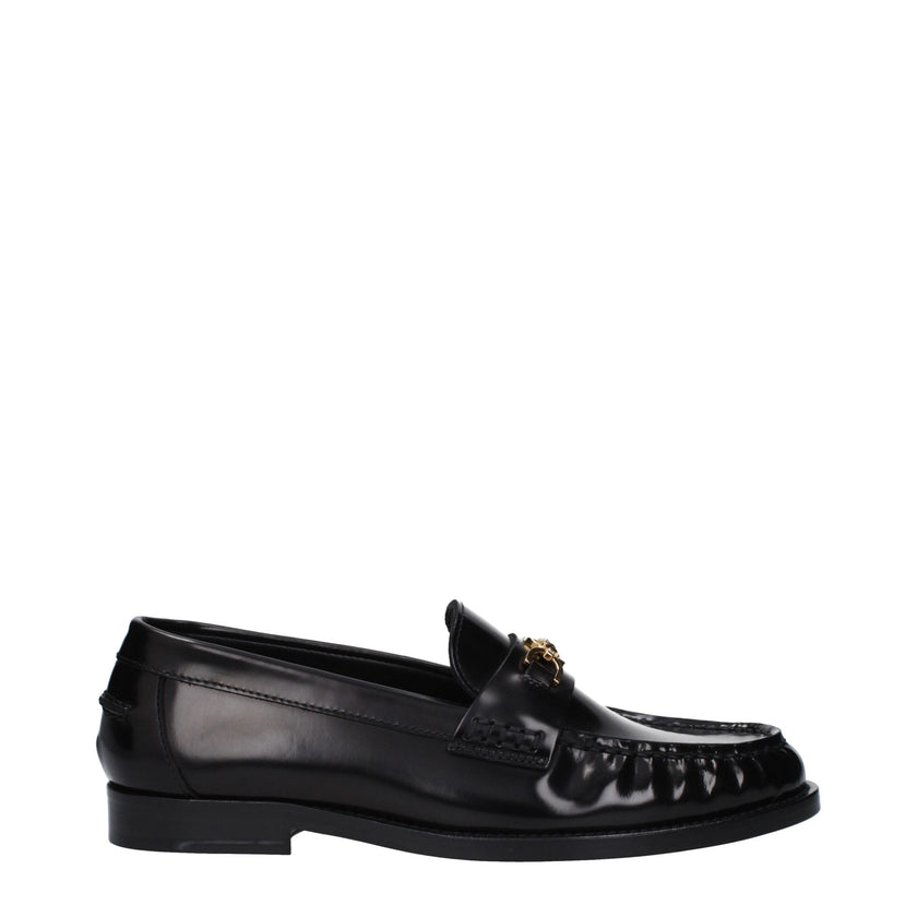 Versace Black Leather Slip-On Loafers Versace