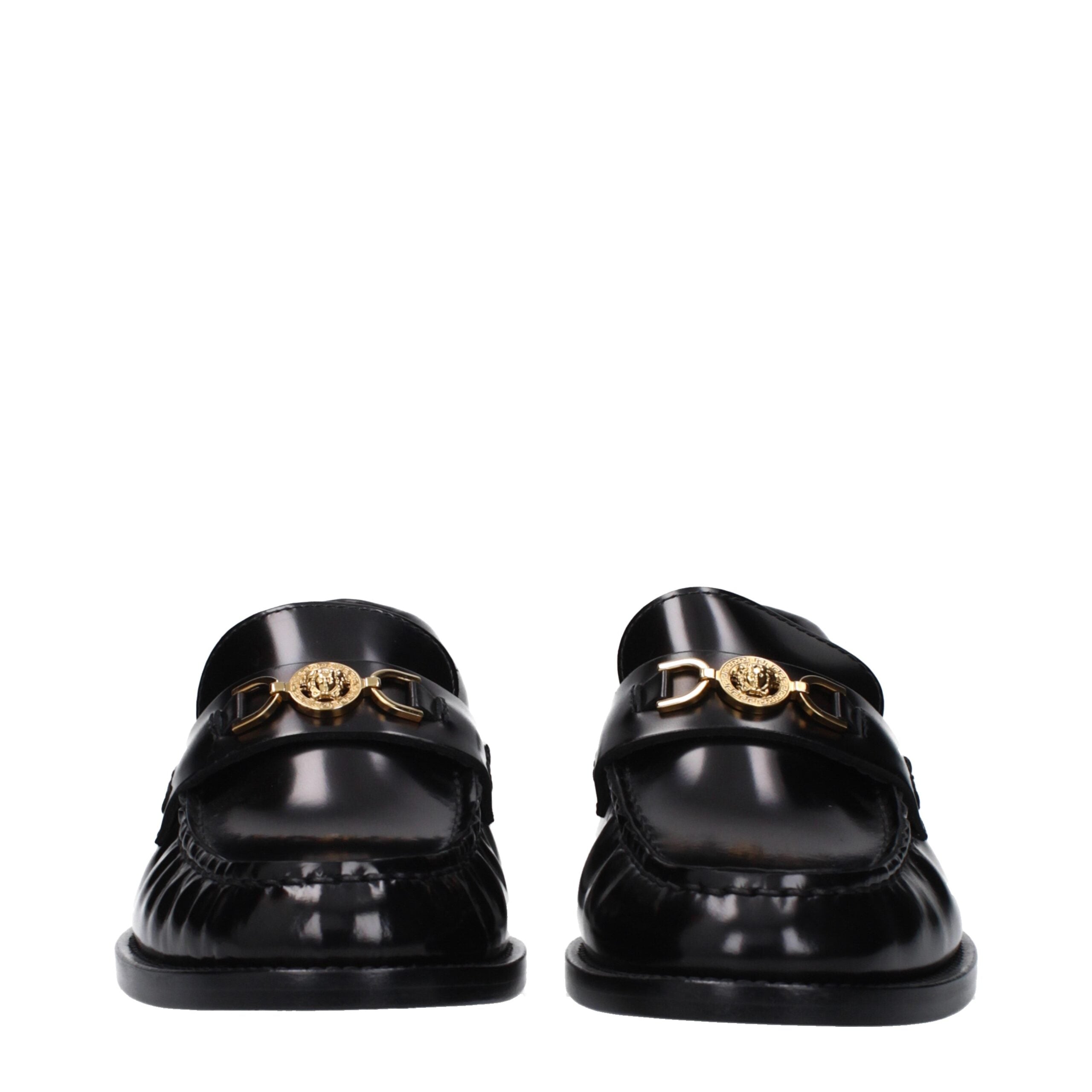 Versace Black Leather Slip-On Loafers Versace