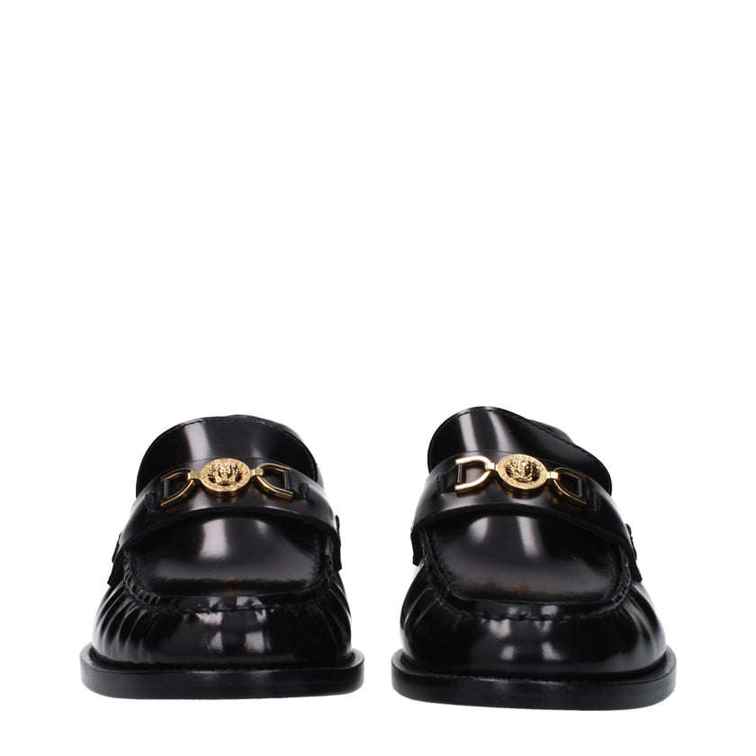 Versace Black Leather Slip-On Loafers Versace