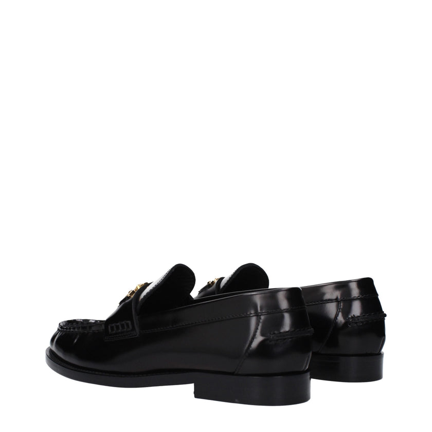 Versace Black Leather Slip-On Loafers Versace