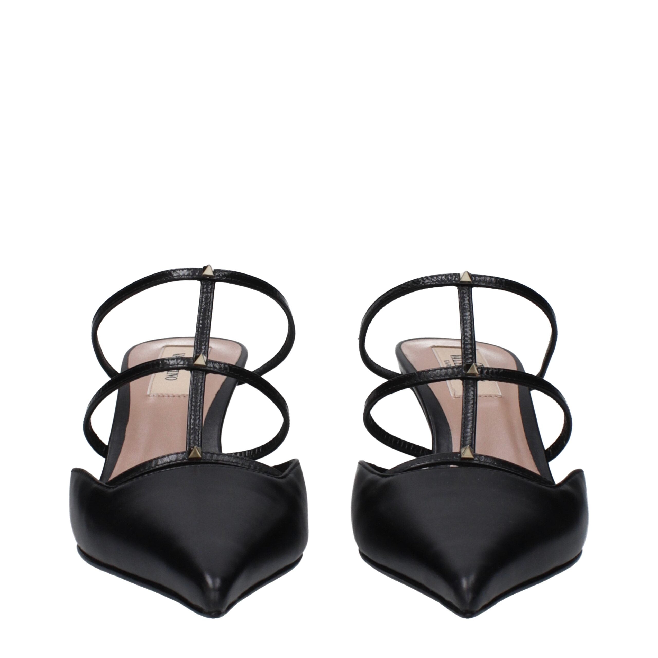 Valentino Garavani Black Leather Flat Sandals Valentino Garavani