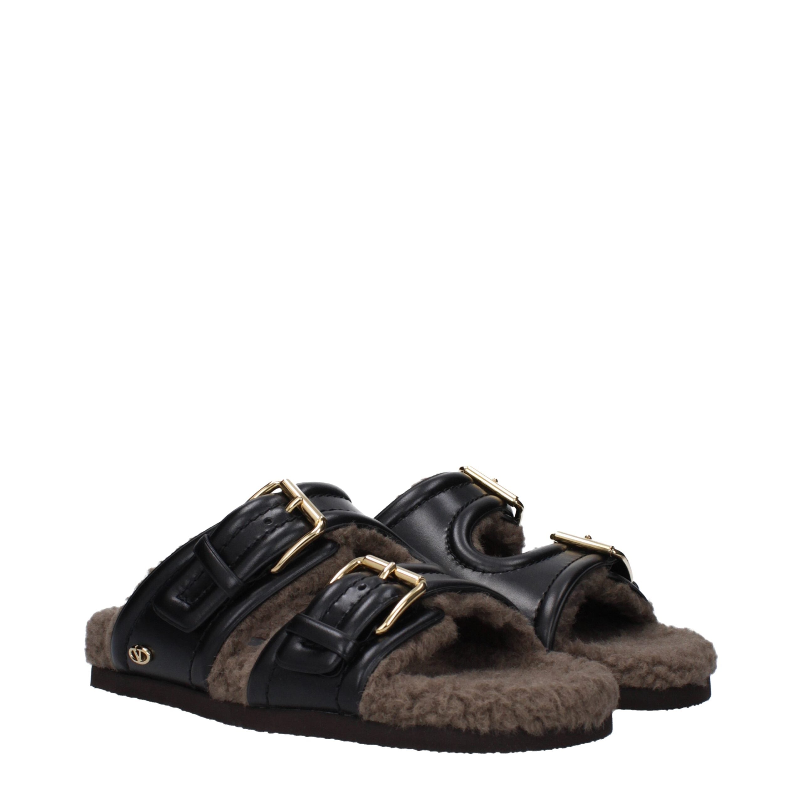 Valentino Garavani Black Leather Slippers Sandals Valentino Garavani