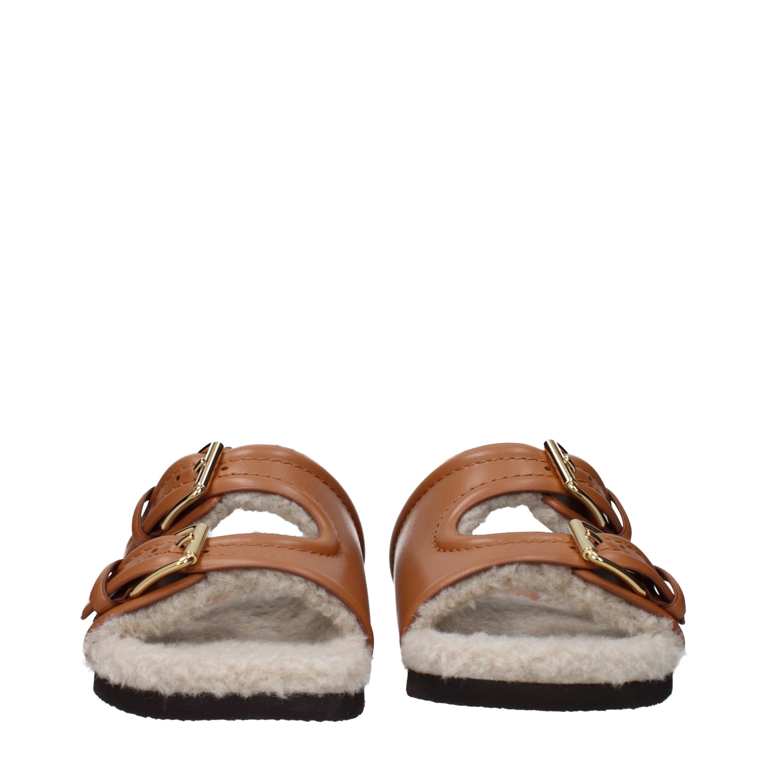 Valentino Garavani Brown Leather Slippers Sandals Valentino Garavani