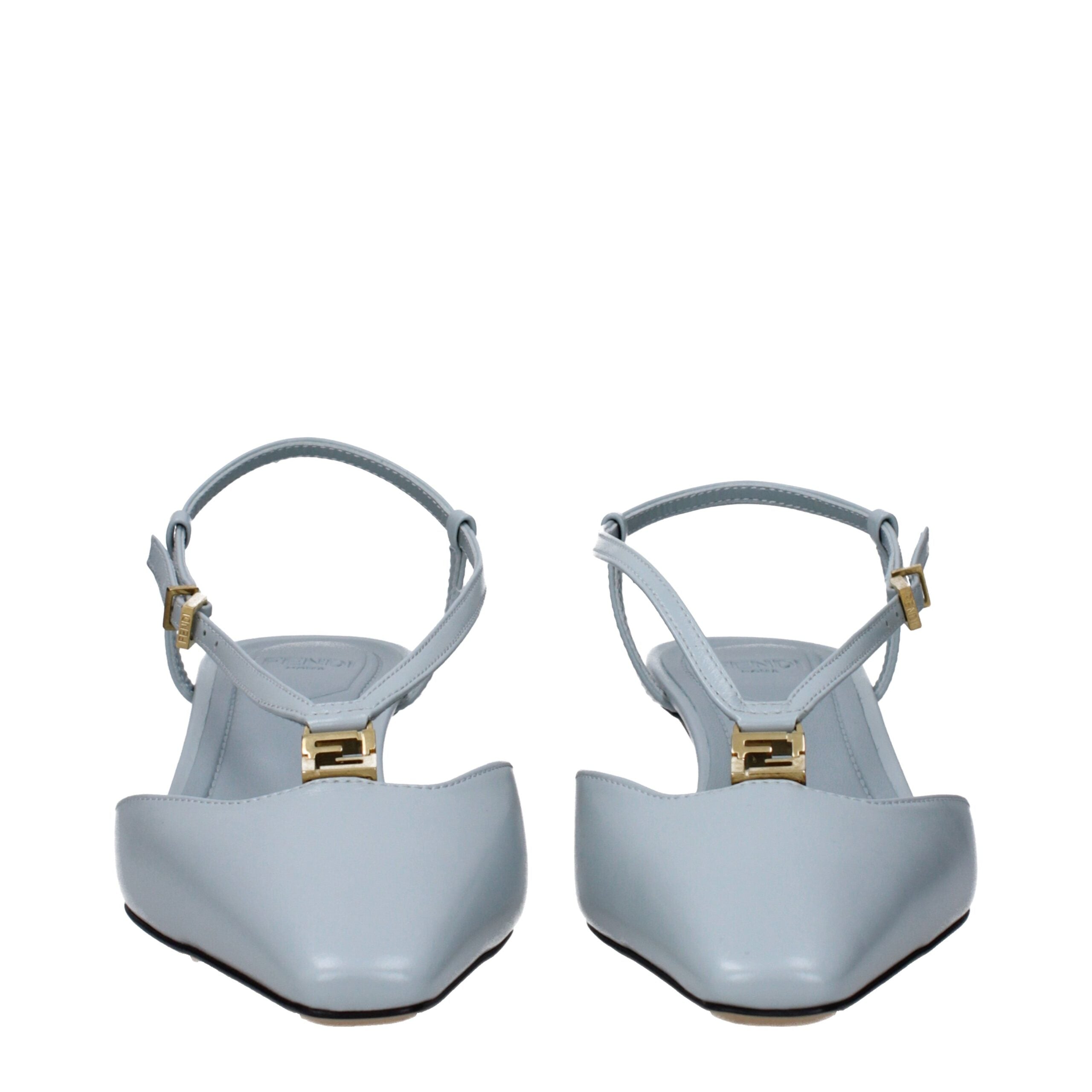 Fendi Light Blue Leather Flat Sandals Fendi