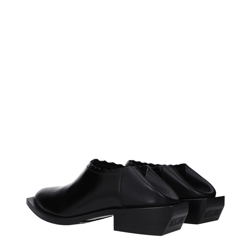 Moschino Black Leather Mules