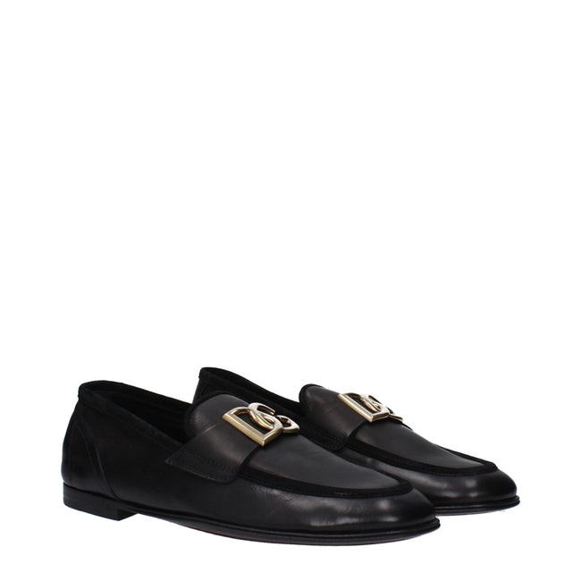 Dolce & Gabbana Black Leather Slip-On Loafers Dolce & Gabbana